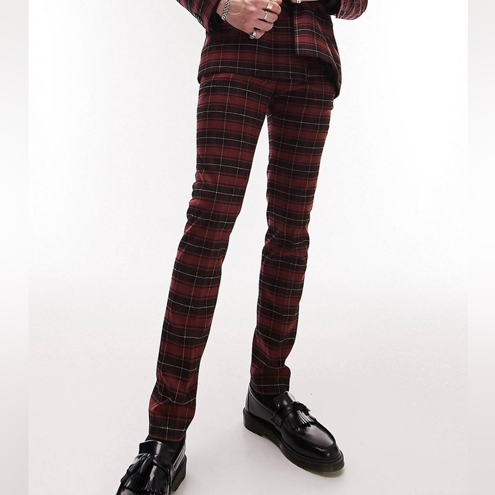 Topman super skinny tartan plaid suit pants in red